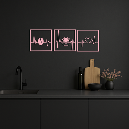 Coffee Heartbeat Metal Wall Art – 3 Panel Espresso Lover Decor - KAFGP128