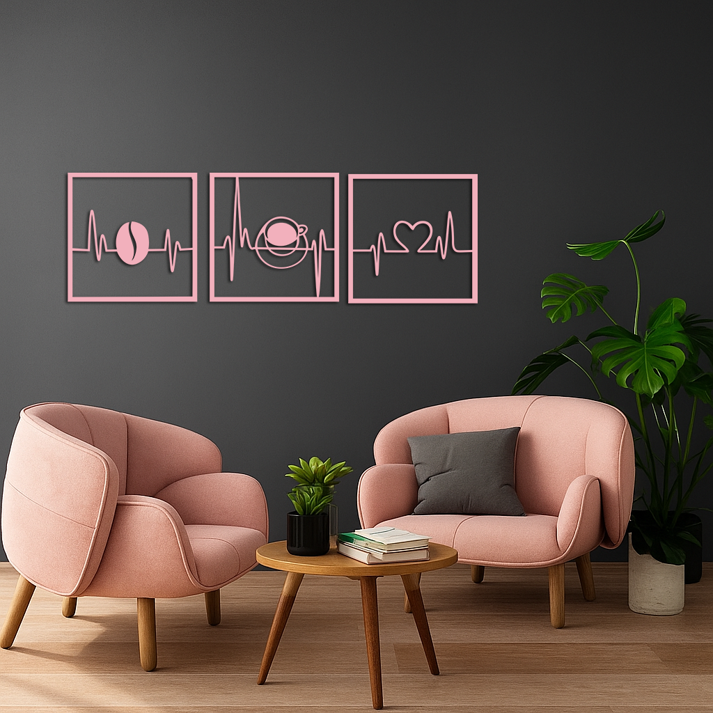 Coffee Heartbeat Metal Wall Art – 3 Panel Espresso Lover Decor - KAFGP128
