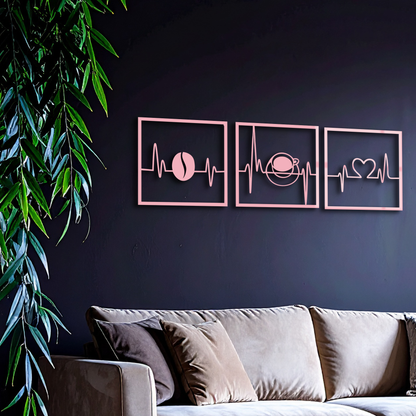 Coffee Heartbeat Metal Wall Art – 3 Panel Espresso Lover Decor - KAFGP128