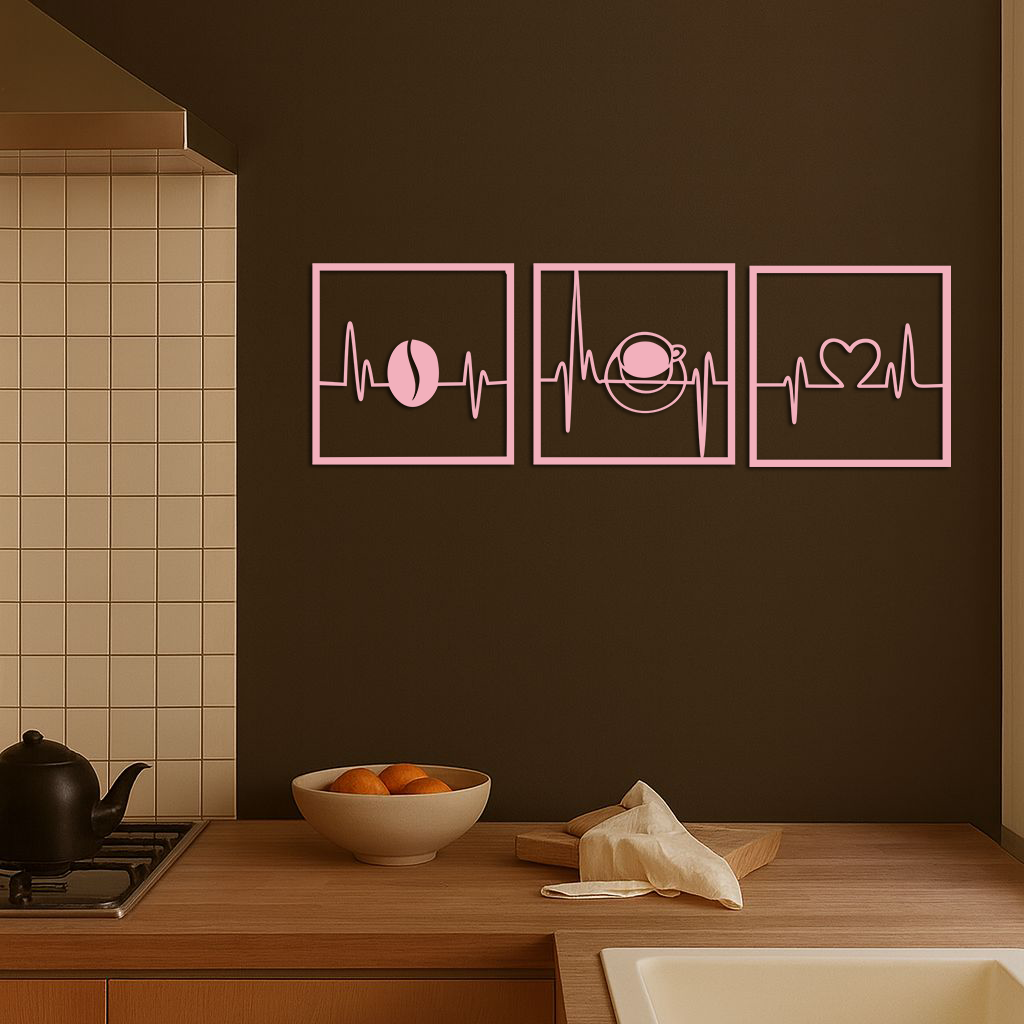 Coffee Heartbeat Metal Wall Art – 3 Panel Espresso Lover Decor - KAFGP128