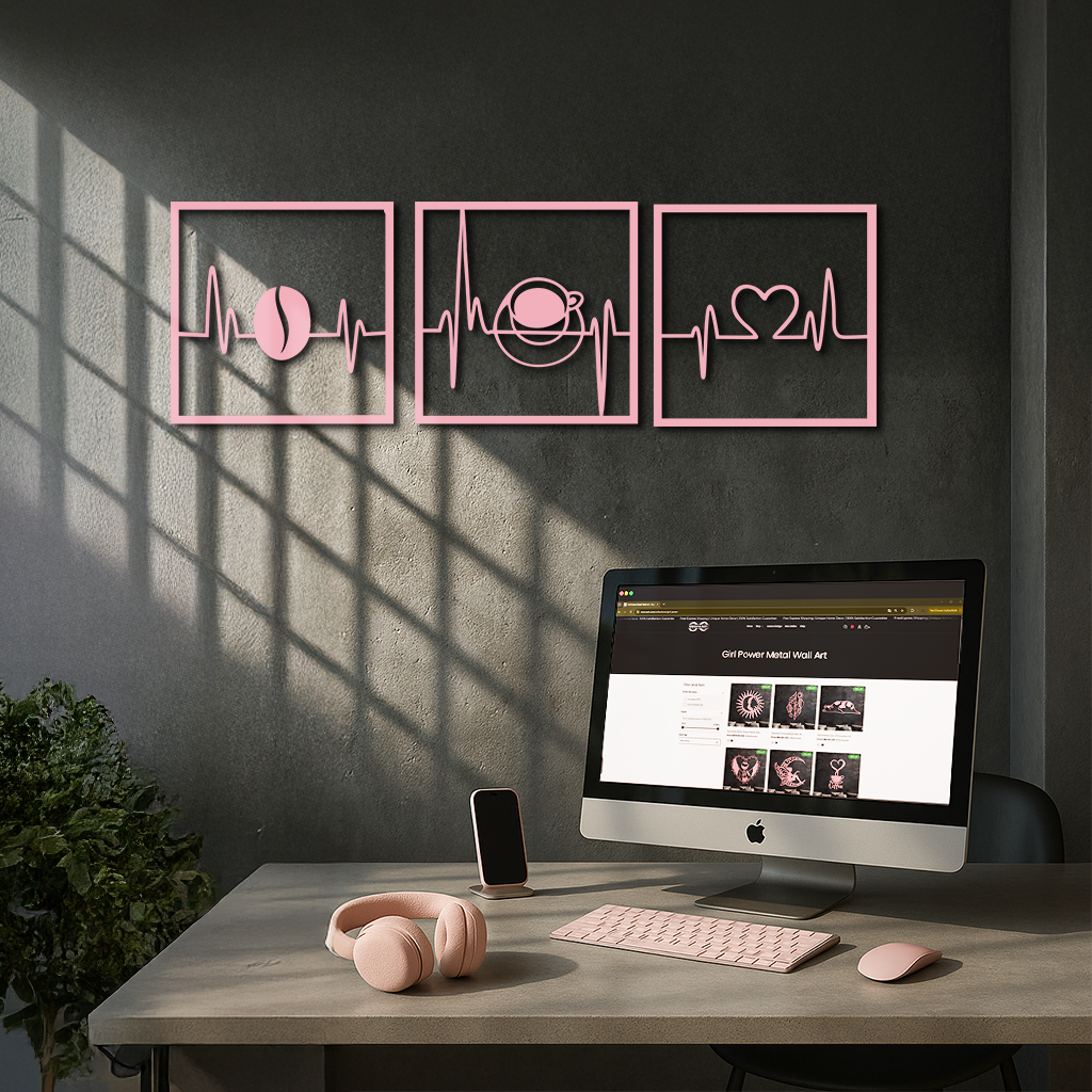 Coffee Heartbeat Metal Wall Art – 3 Panel Espresso Lover Decor - KAFGP128