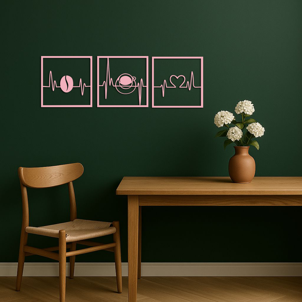 Coffee Heartbeat Metal Wall Art – 3 Panel Espresso Lover Decor - KAFGP128