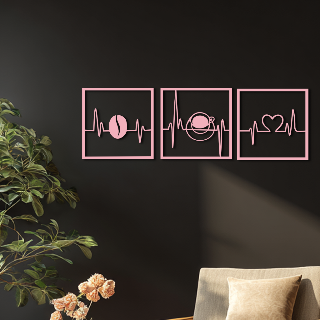 Coffee Heartbeat Metal Wall Art – 3 Panel Espresso Lover Decor - KAFGP128