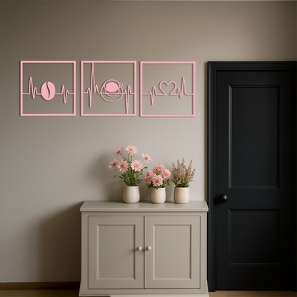 Coffee Heartbeat Metal Wall Art – 3 Panel Espresso Lover Decor - KAFGP128