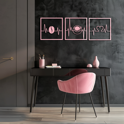 Coffee Heartbeat Metal Wall Art – 3 Panel Espresso Lover Decor - KAFGP128