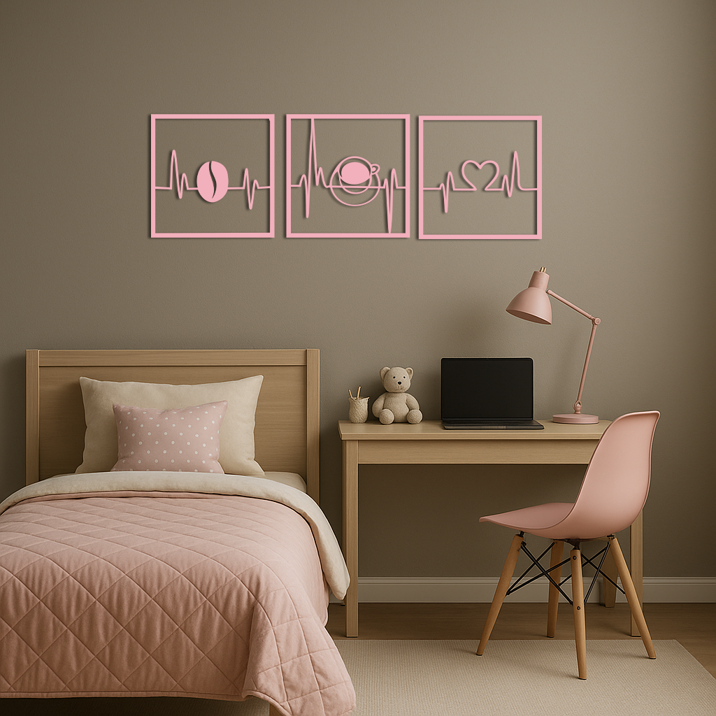 Coffee Heartbeat Metal Wall Art – 3 Panel Espresso Lover Decor - KAFGP128