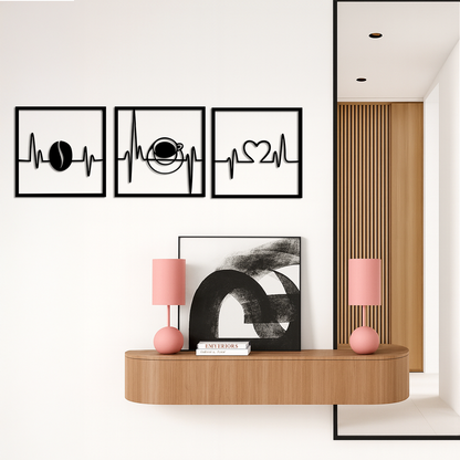 Coffee Heartbeat Metal Wall Art – 3 Panel Espresso Lover Decor - KAFGP128