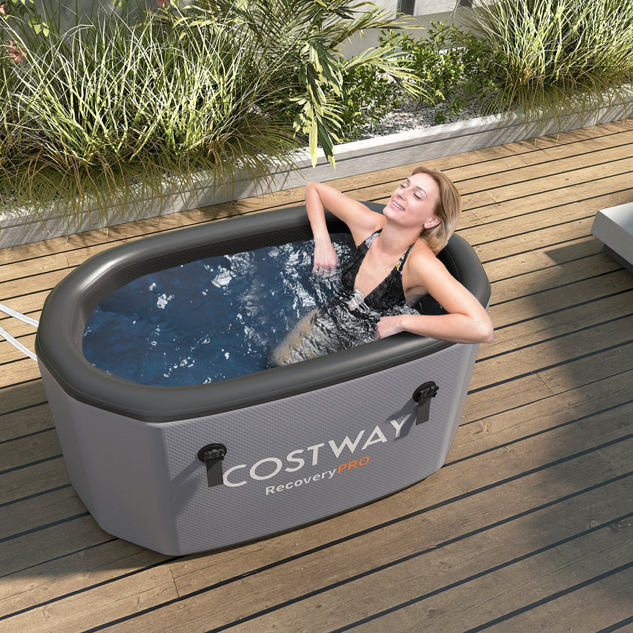XL 129-Gallon Oval Cold Plunge Tub with Cover & Hand Pump