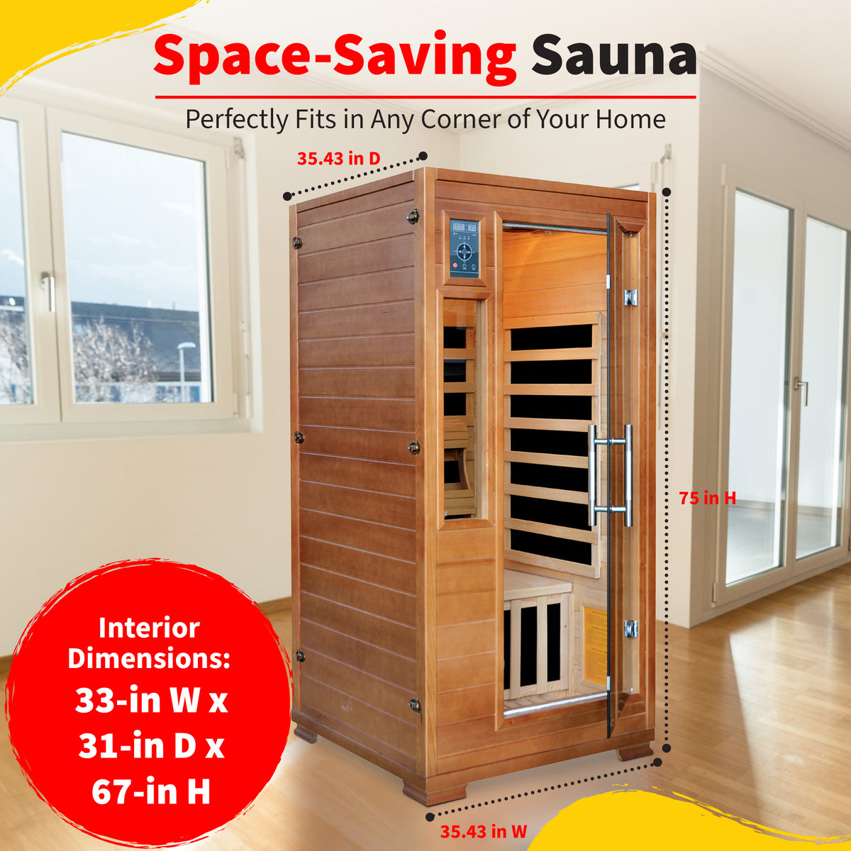 Heatwave 1-2 Person Hemlock Infrared Sauna W/ 5 Carbon Heaters